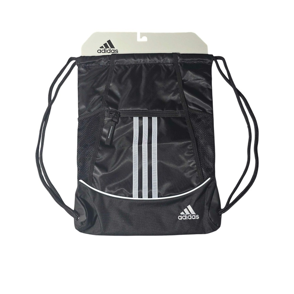 adidas Alliance II Sackpack Drawstring Backpack Black White Gym Bag NWT OSFA